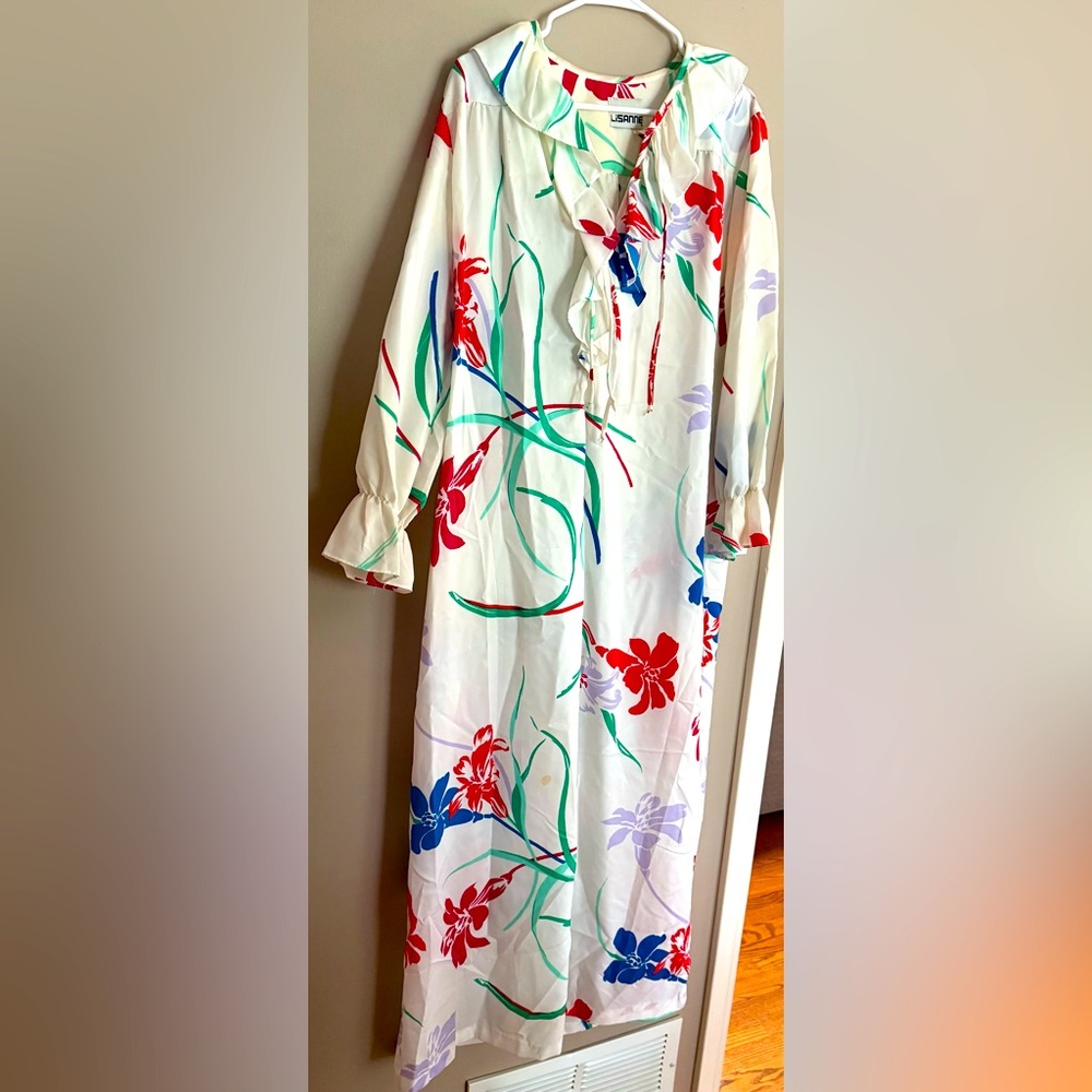 Vintage LISANNE Floral Long Nightgown Nightie Lingerie  Size L